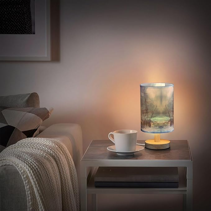 Table Lamp Octopus Pirate Ship Sea Monster Tentacle Sailboat Night Ocean Wave Nightstand Lamp