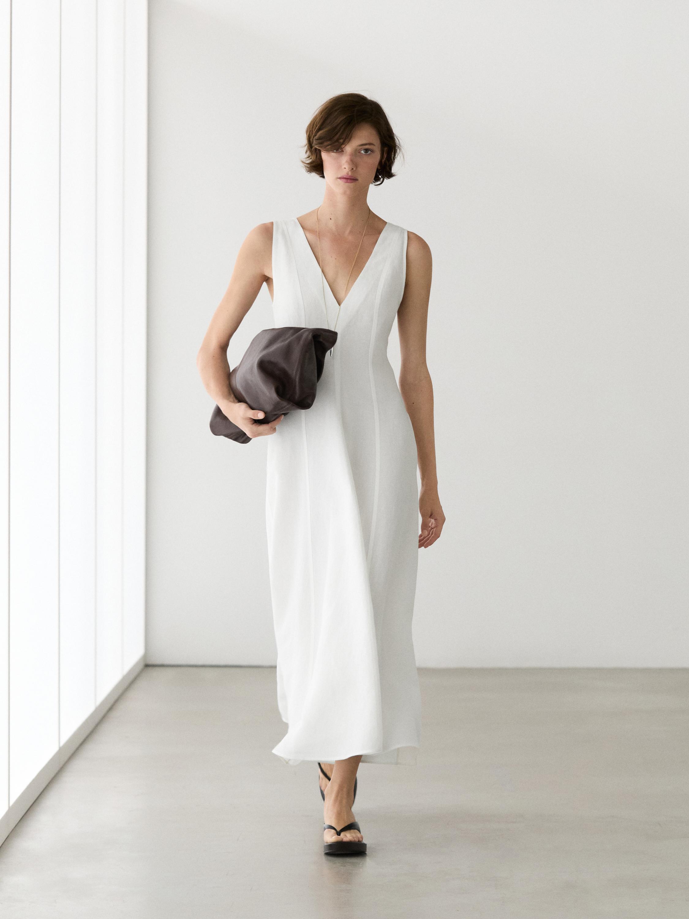 Vestido midi fluido con lino
