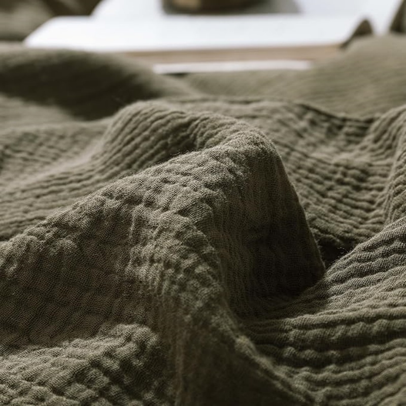 Olive Green Waffle Weave Duvet Cover Set