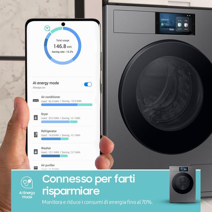 SAMSUNG - Lavatrice WF90F09C4SU3 9KG Classe A-Dark Silver Steel - oblò Nero