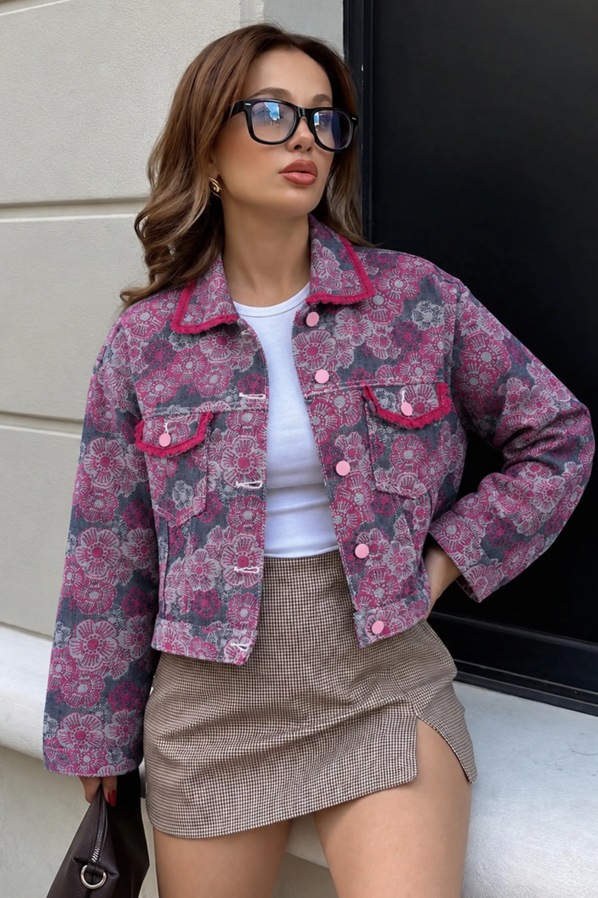 Pink Blossom Denim Jacket