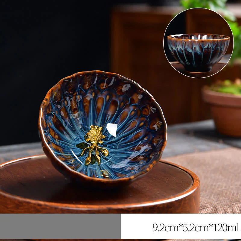 Lotus Peacock Dragon Phoenix Koi Fish Ceramic Teacup Inlaid Tea Cups 120ml
