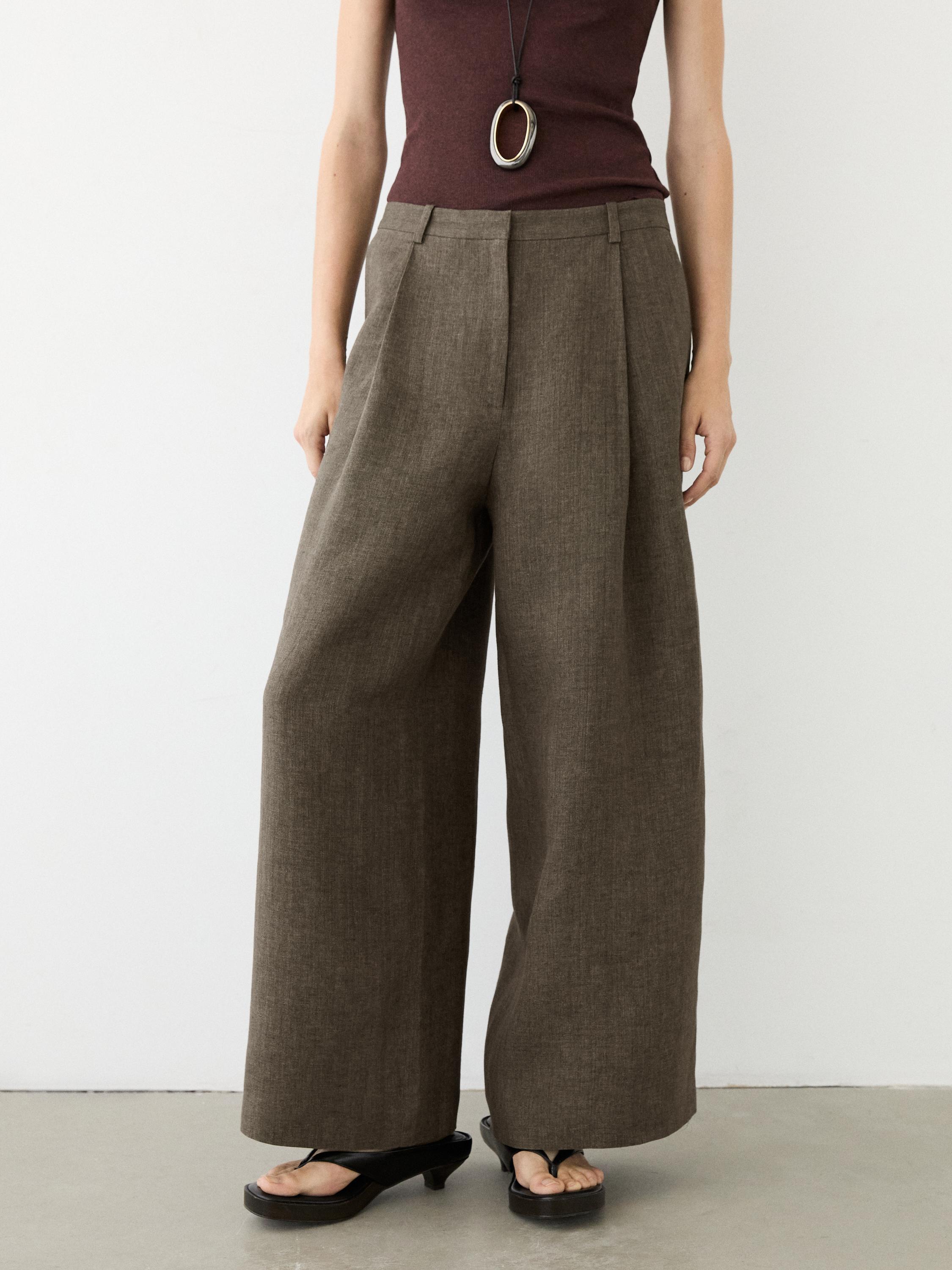 Pantalón pinzas melange lino