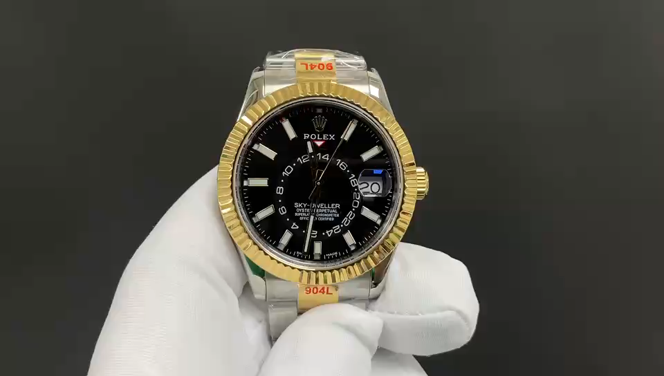 【SUPER CLONE】12A Rolex  Sky-Dweller 42mm 336933-0003 Two-Tone Yellow Gold Black Dial Jubilee*1