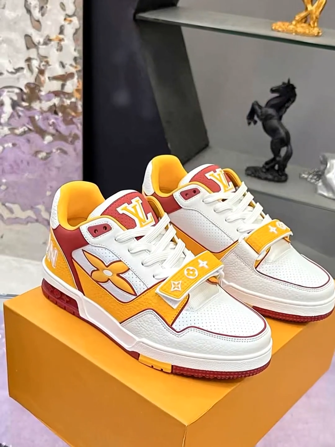 LV  Trainer Yellow Velcro Strap Sneaker