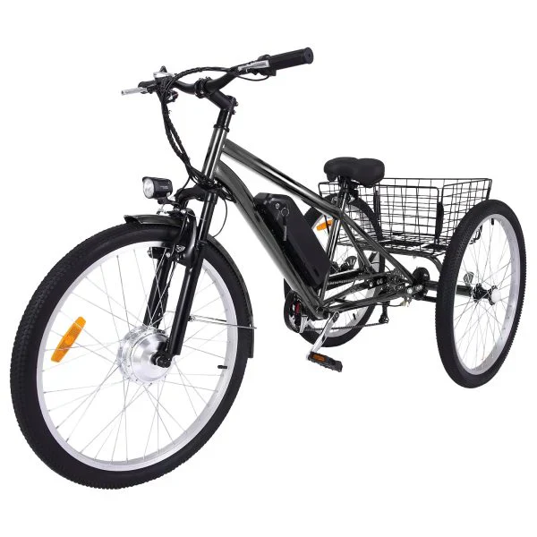 26 Inch Adult 3 Wheel Electric Tricycle with Basket, Fat Tires,7 Speeds,350W Powerful Motor, 36V 10Ah Removable Battery �� Dark Gray