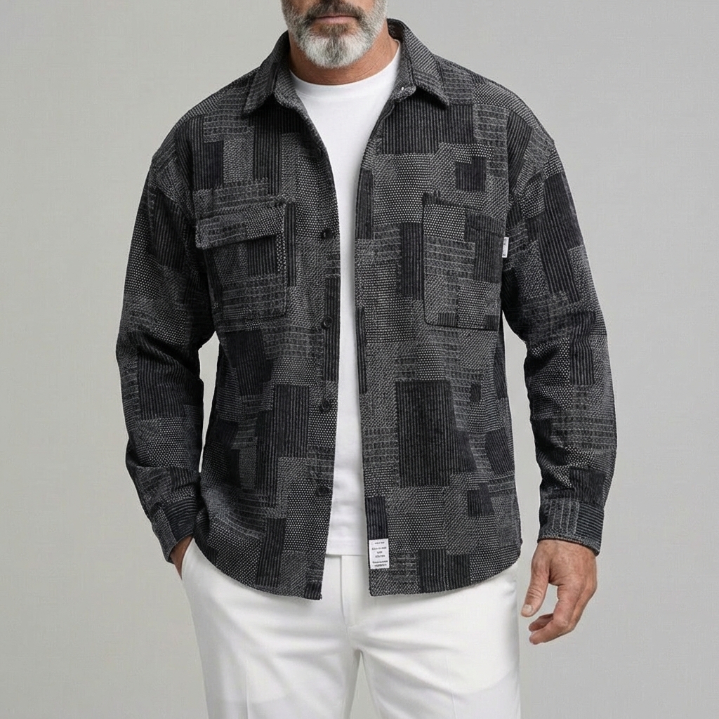 Men's Retro Textured Denim Chest Pocket Single Breasted Long Sleeve Shirts Jacket