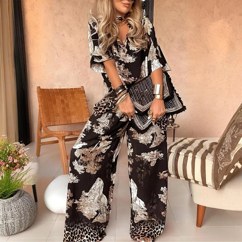 PrintedEase™ V-Neck Two-Piece Set