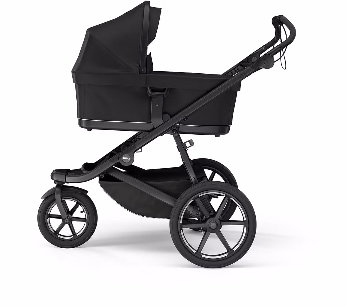 Thule Urban Glide 3 Single Jogging Stroller with NON-Magnetic Buckle + Bassinet Bundle - Black