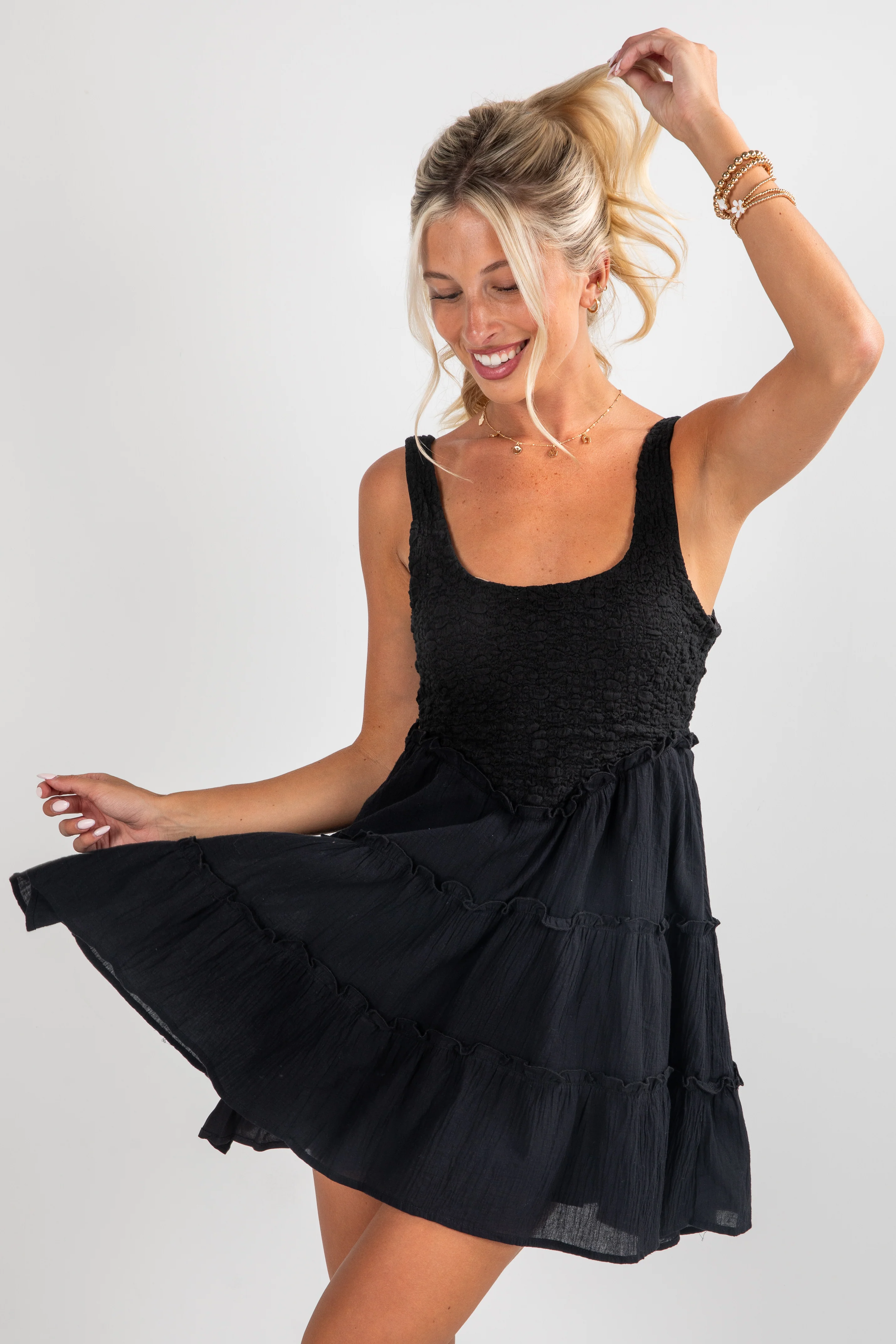 Remarkable Arrival Black Tiered Mini Dress