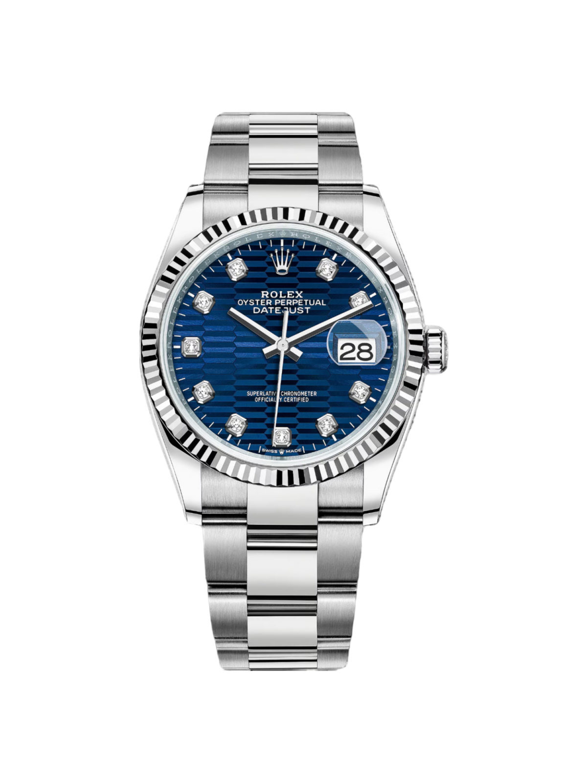 Rolex  Datejust 36mm 126234 Blue Fluted Motif Diamond Dial Jubilee Bracelet Watch