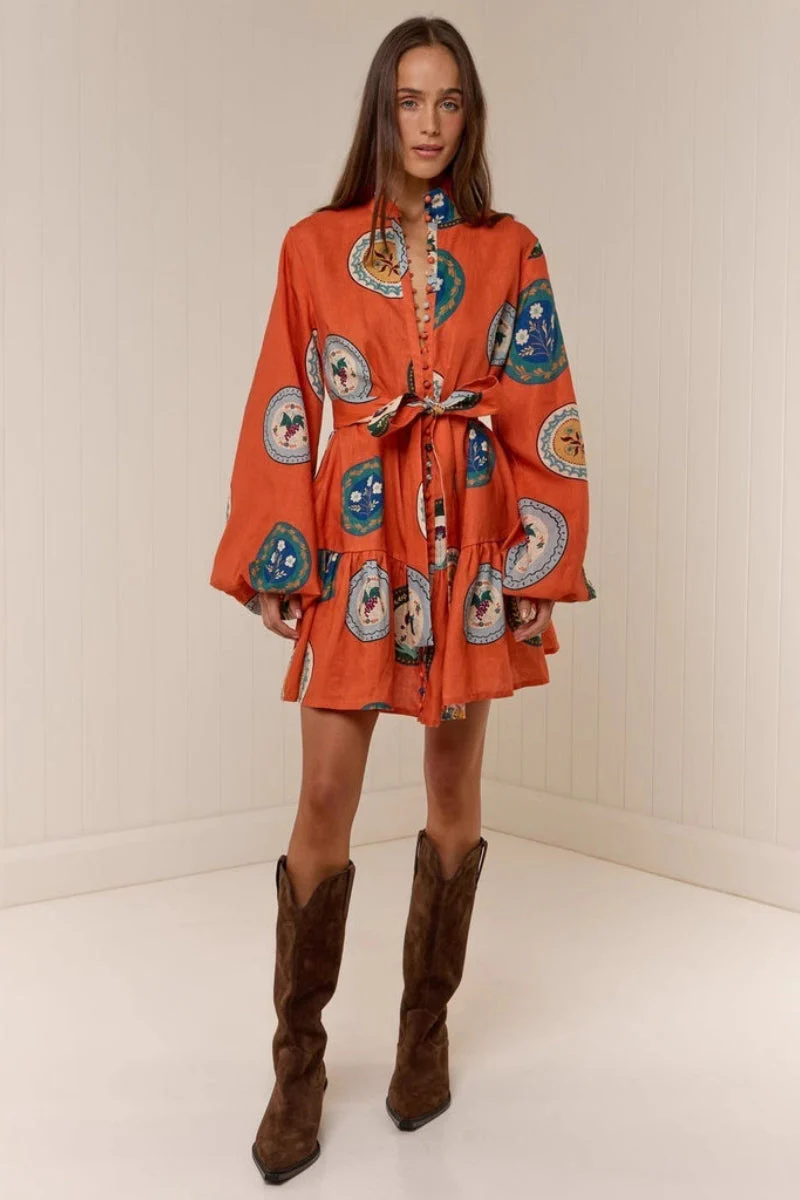 Patchwork Stand-Collar Dress