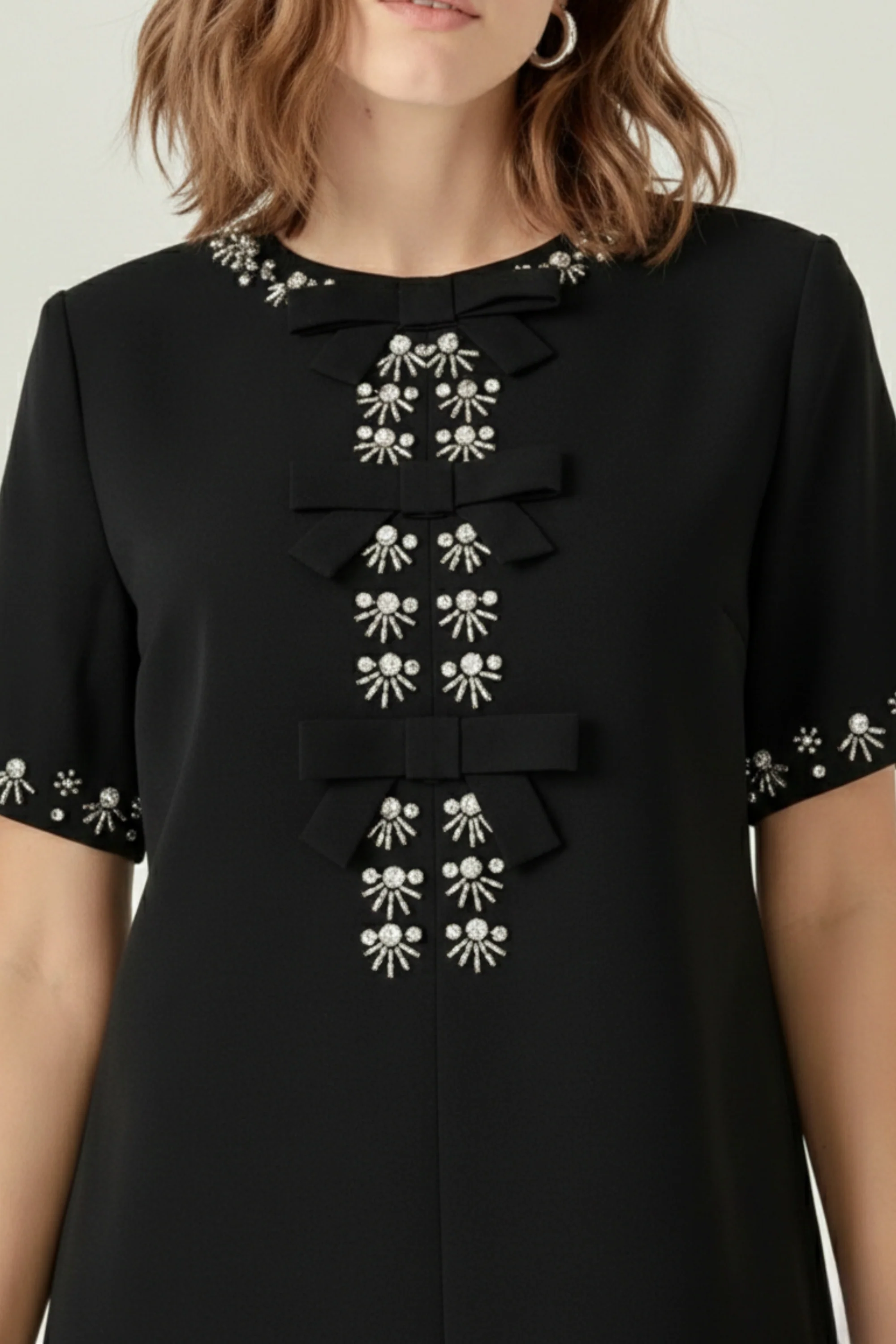 Noir Crystal Bow Shift Dress