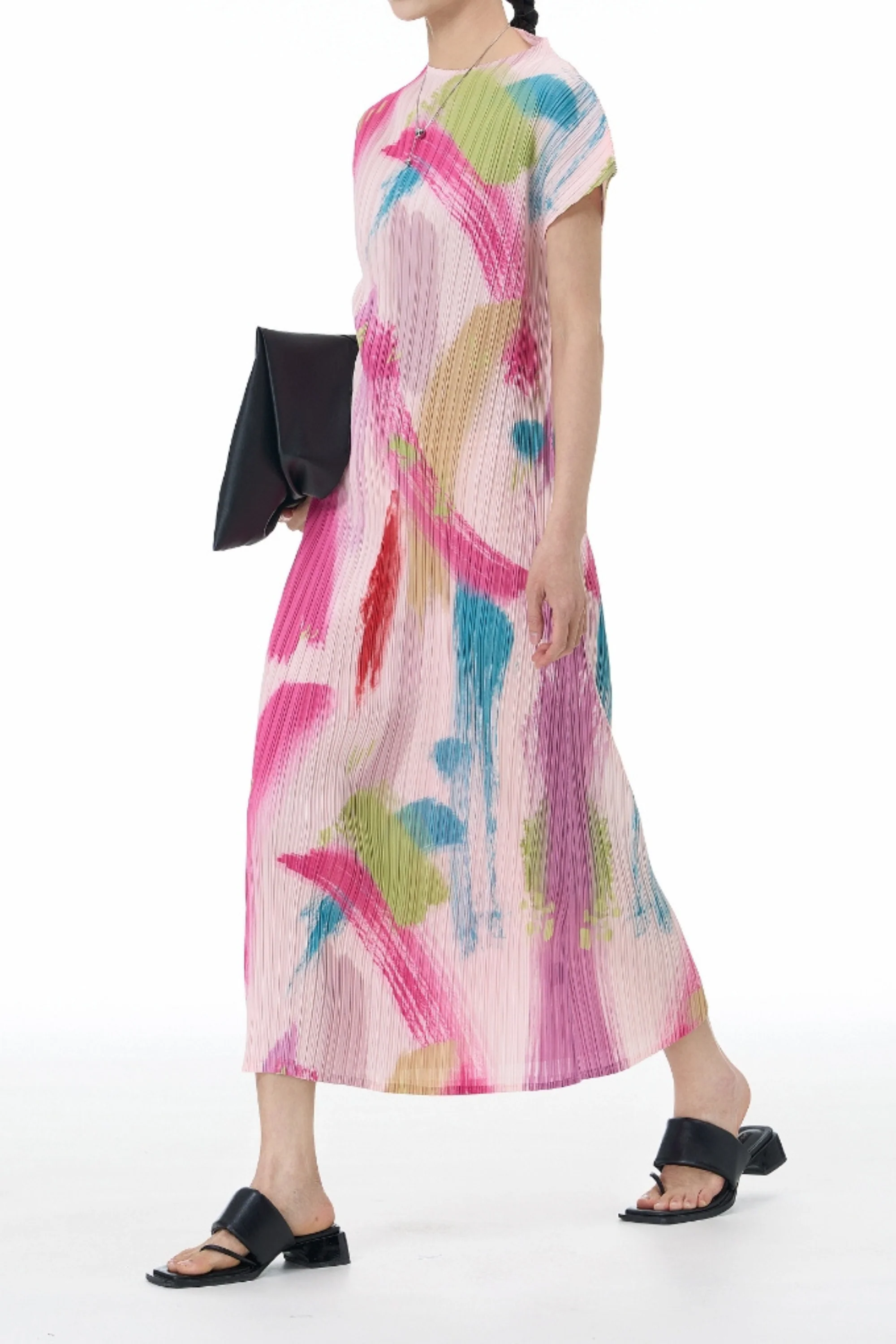Colour Burst Pink Pleated Dress
