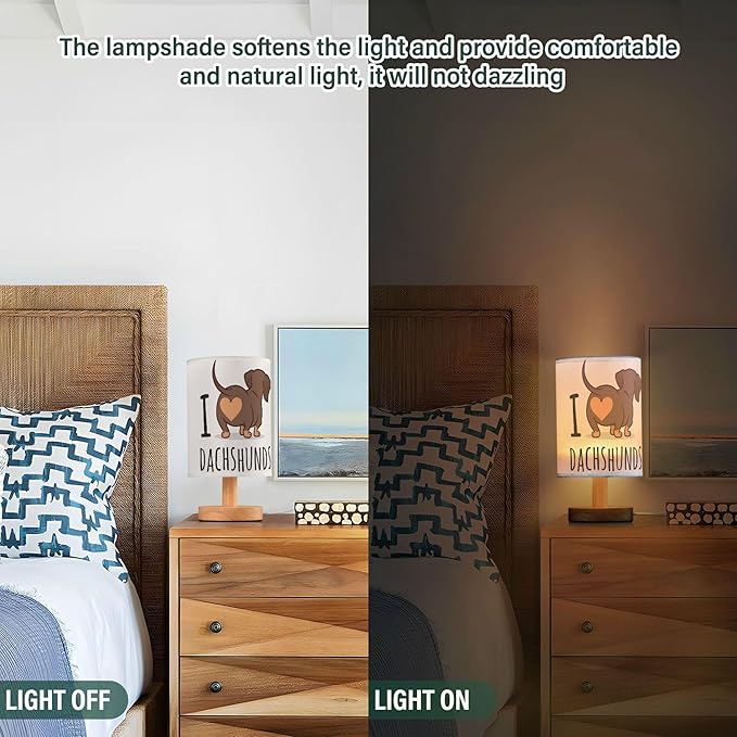 Table Lamp Cute Dachshund Dog I Love Dachshunds Heart Butt Nightstand Lamp