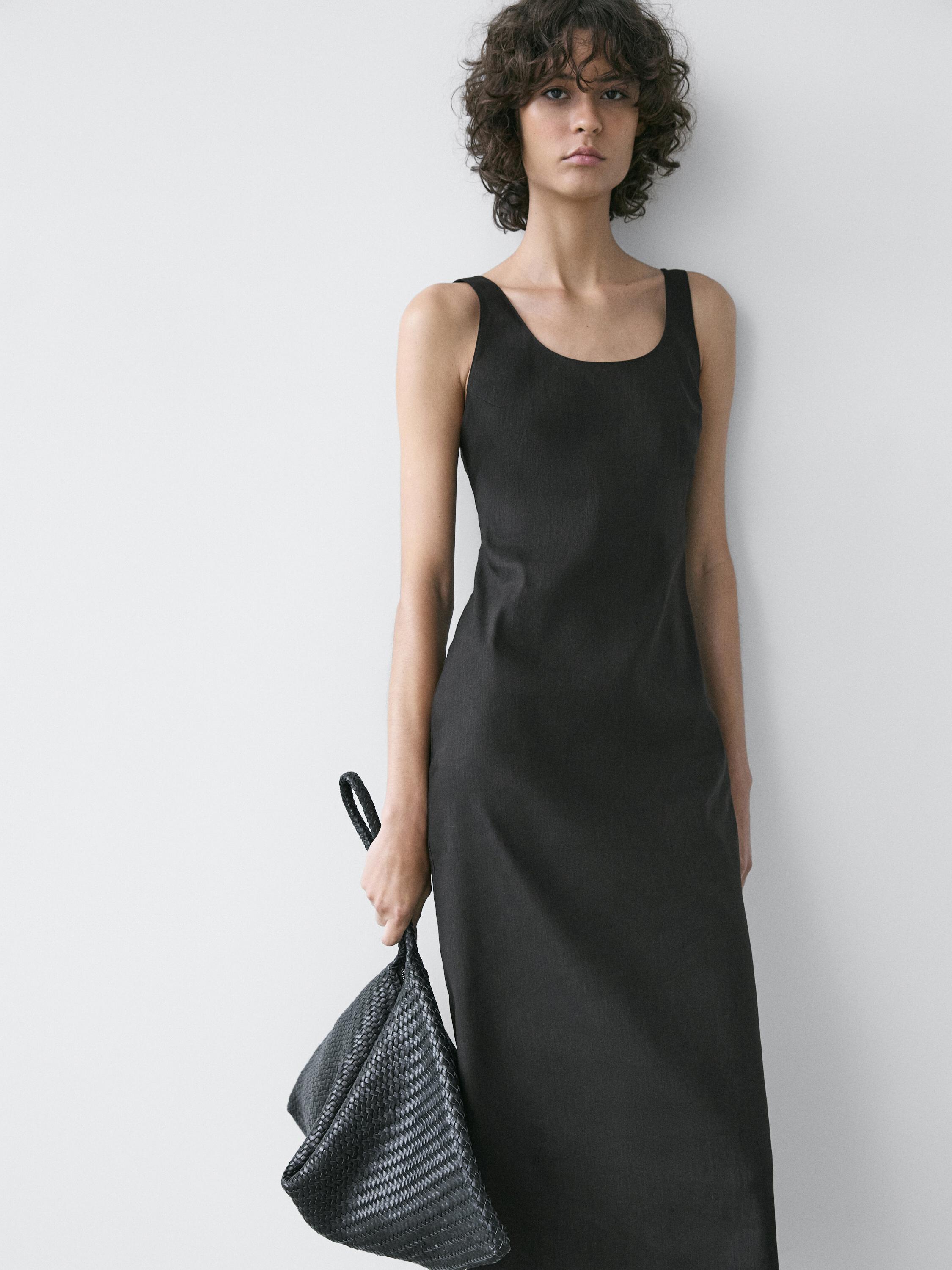 Vestido midi fluido escote redondo
