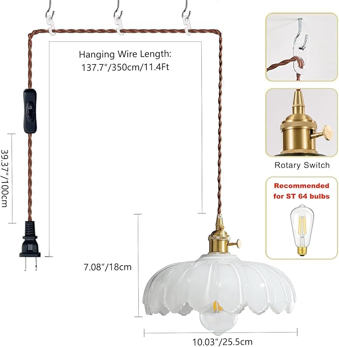 LUMISCAPE Plug in Pendant Light: Glass Hanging Lamp Plug in