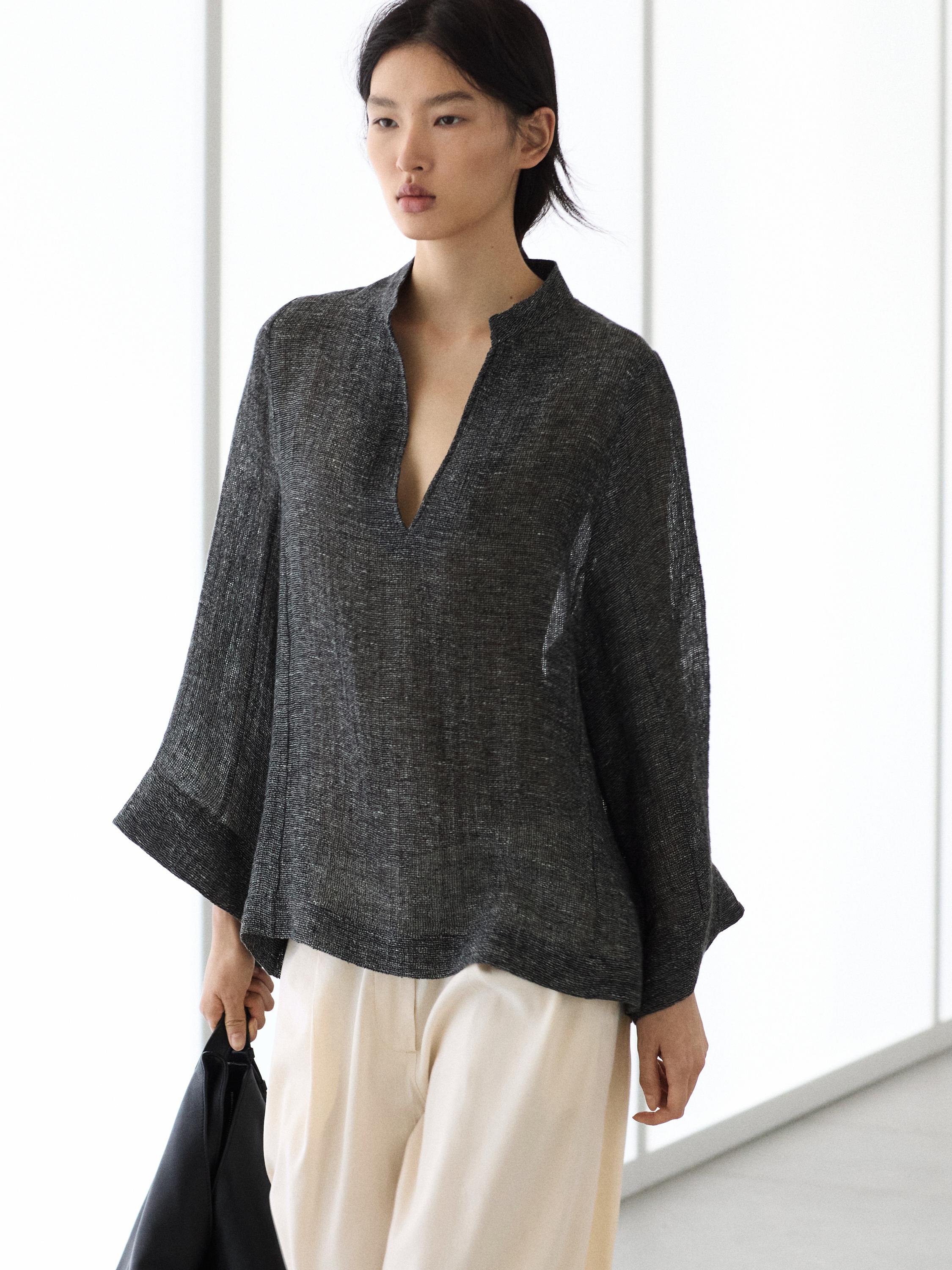 Blusa total look melange lino