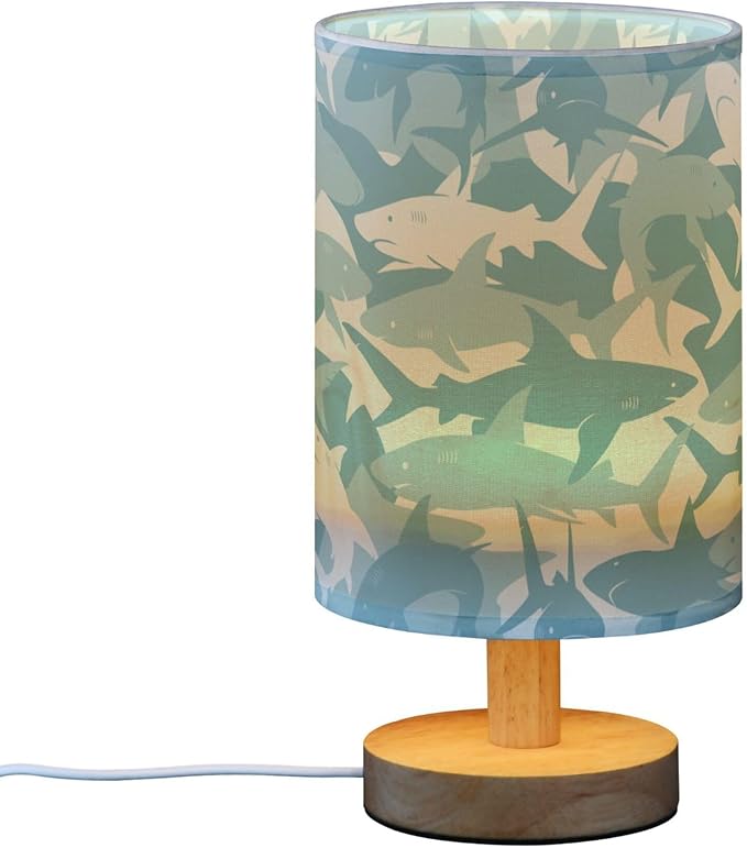 Table Lamp Blue Shark Pattern Marine Animal Nightstand Lamp