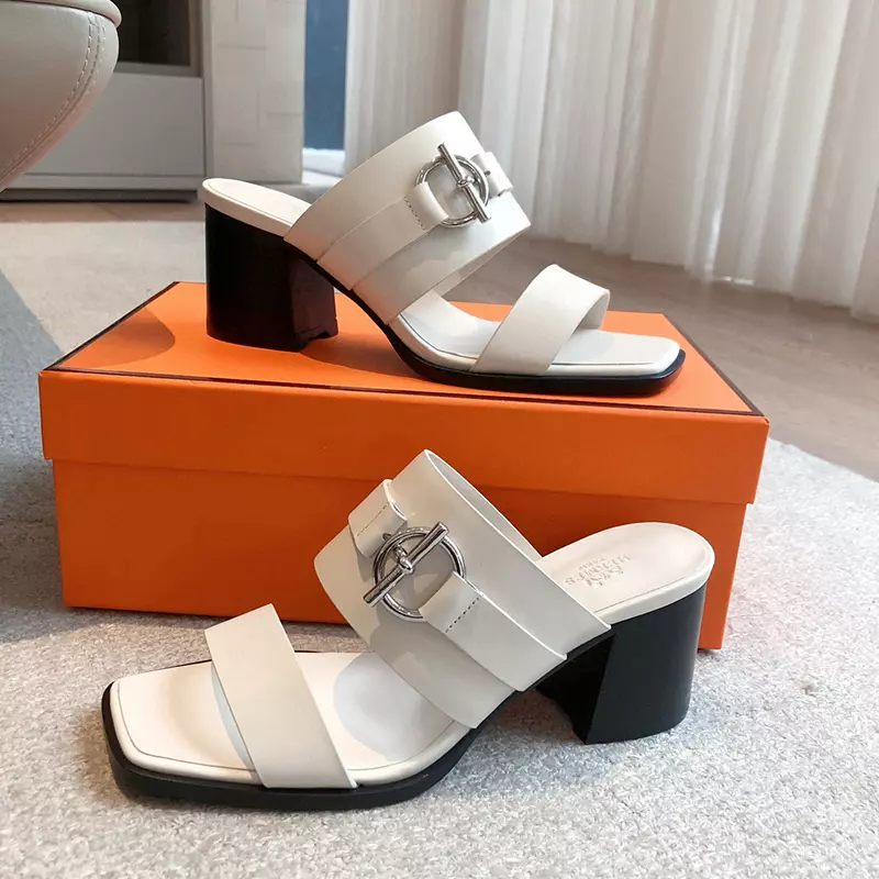Fashion High Quality 6.5CM Heel Real Leather Slippers LX-872312