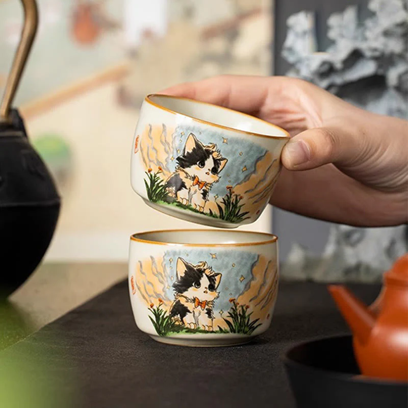 Cute Bow Tie Cat Teacup Kung Fu Tea Cup
