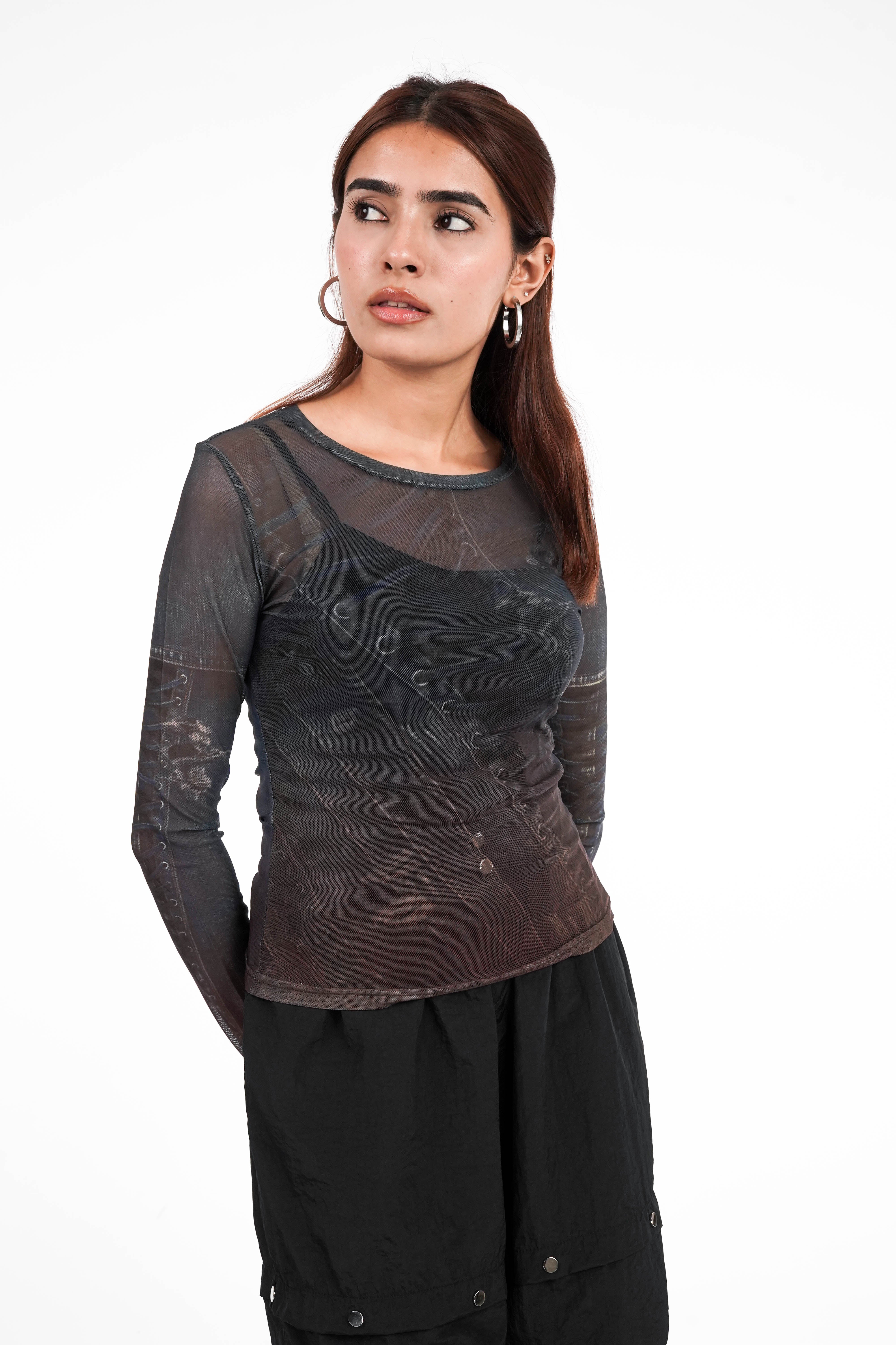 Gradient Grunge Mesh Top