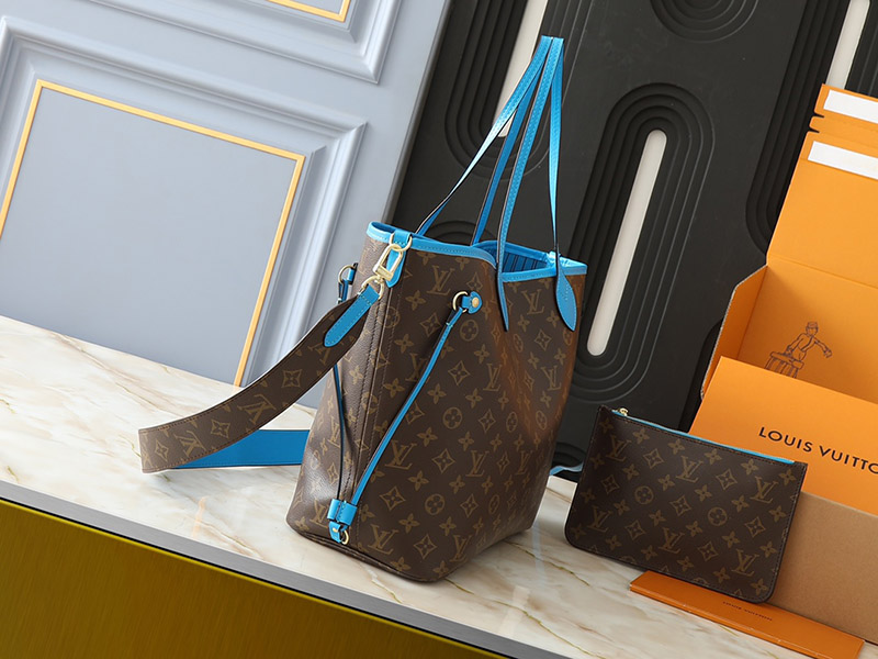 12.6″x11.4″x6.7″ Leather Brown Prints Blue Linning Double-sided available Tote bag BB-921469