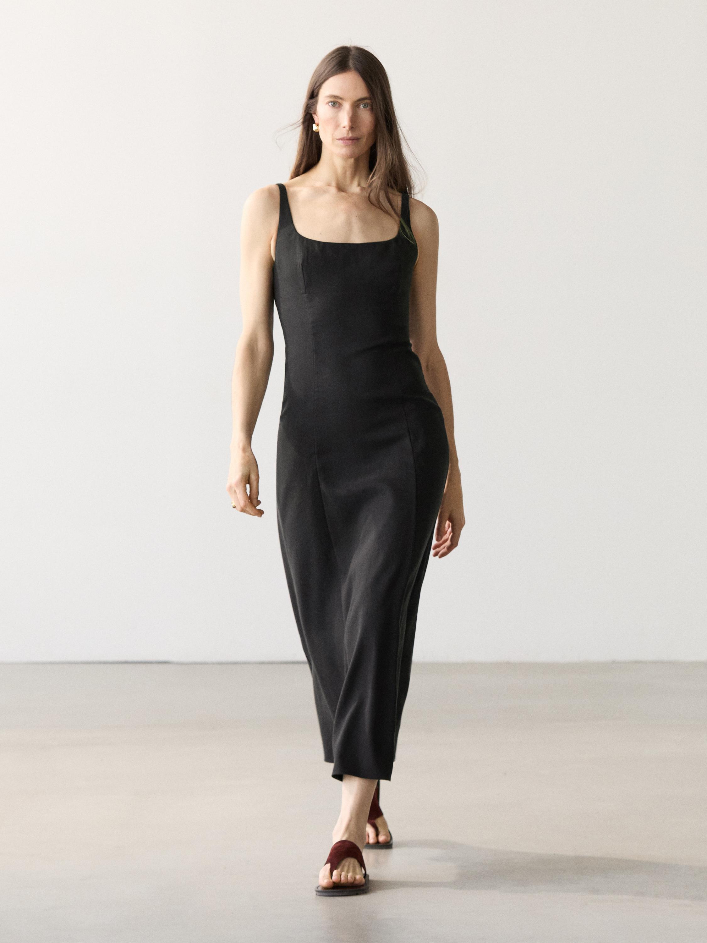 Vestido midi tirantes con lino