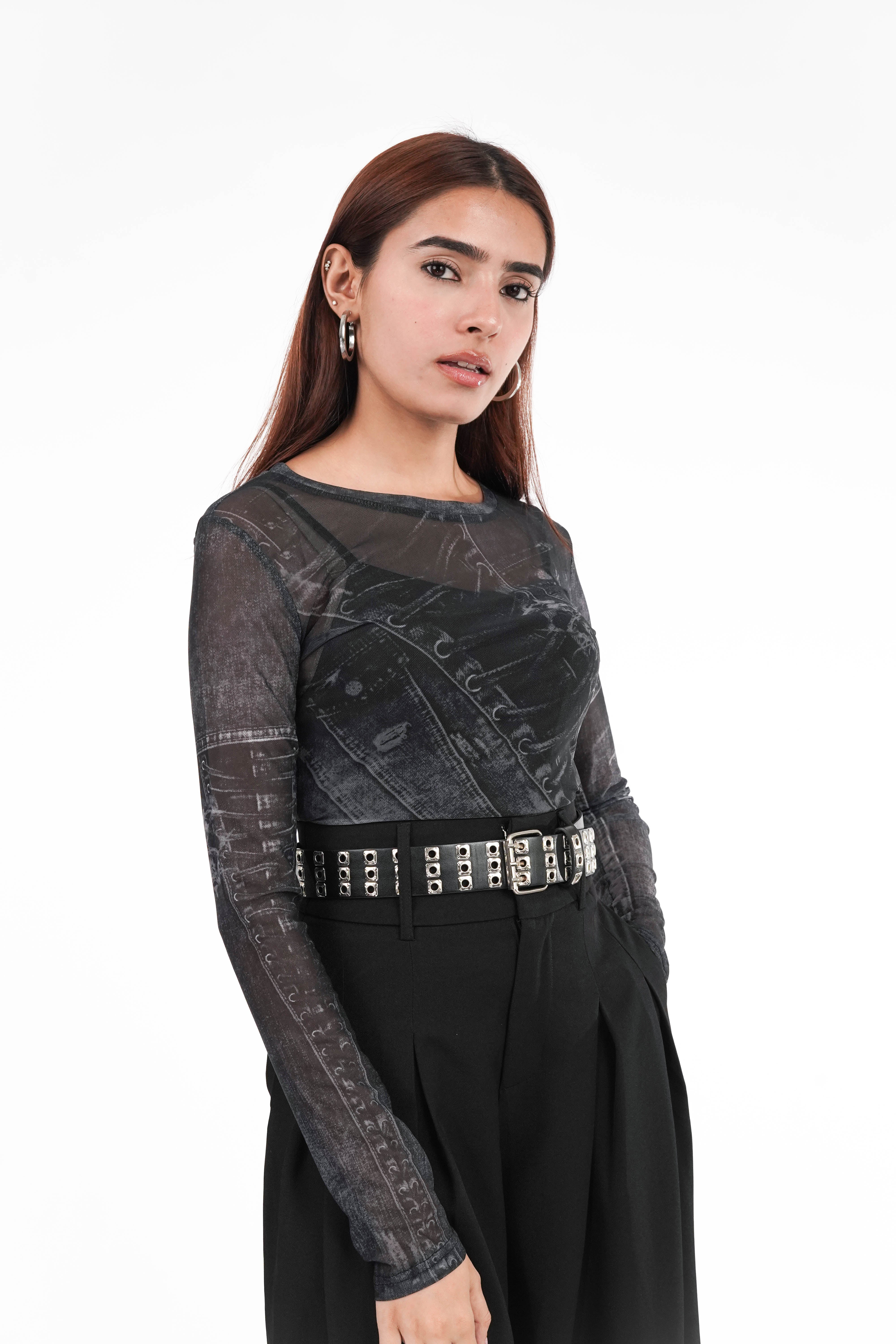 Black Grunge Mesh Top