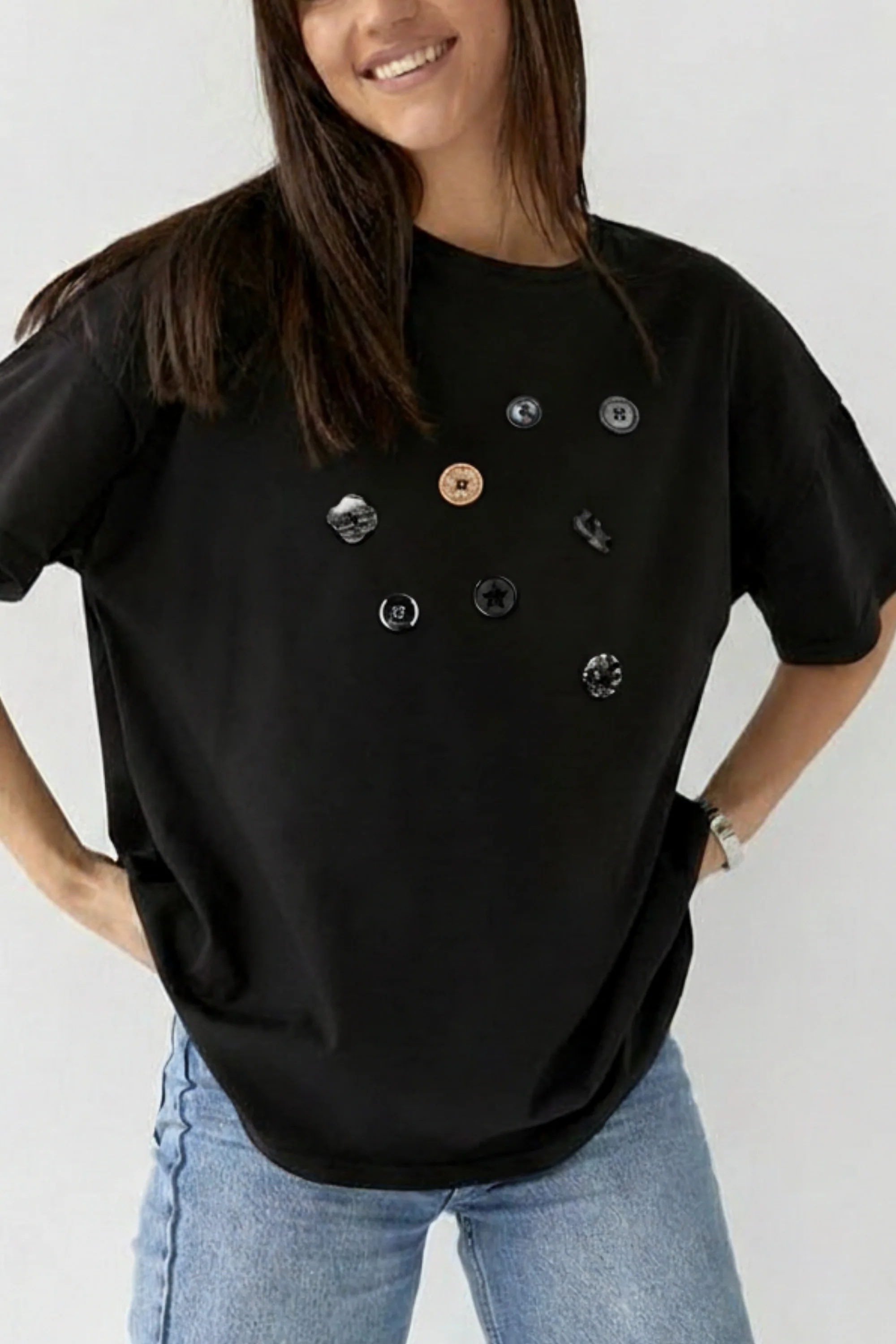 Button Pop Black T-shirt