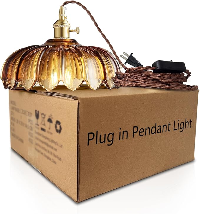 LUMISCAPE Plug in Pendant Light: Glass Hanging Lamp Plug in