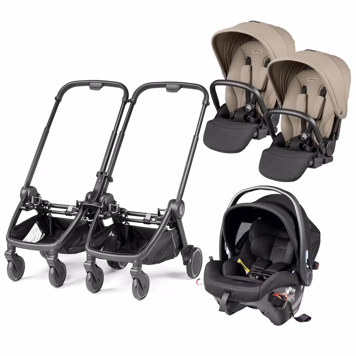 PEG City Loop Double Stroller + Primo Viaggio Urban Mobility Travel System Bundle - Black / Vanilla Blend / True Black