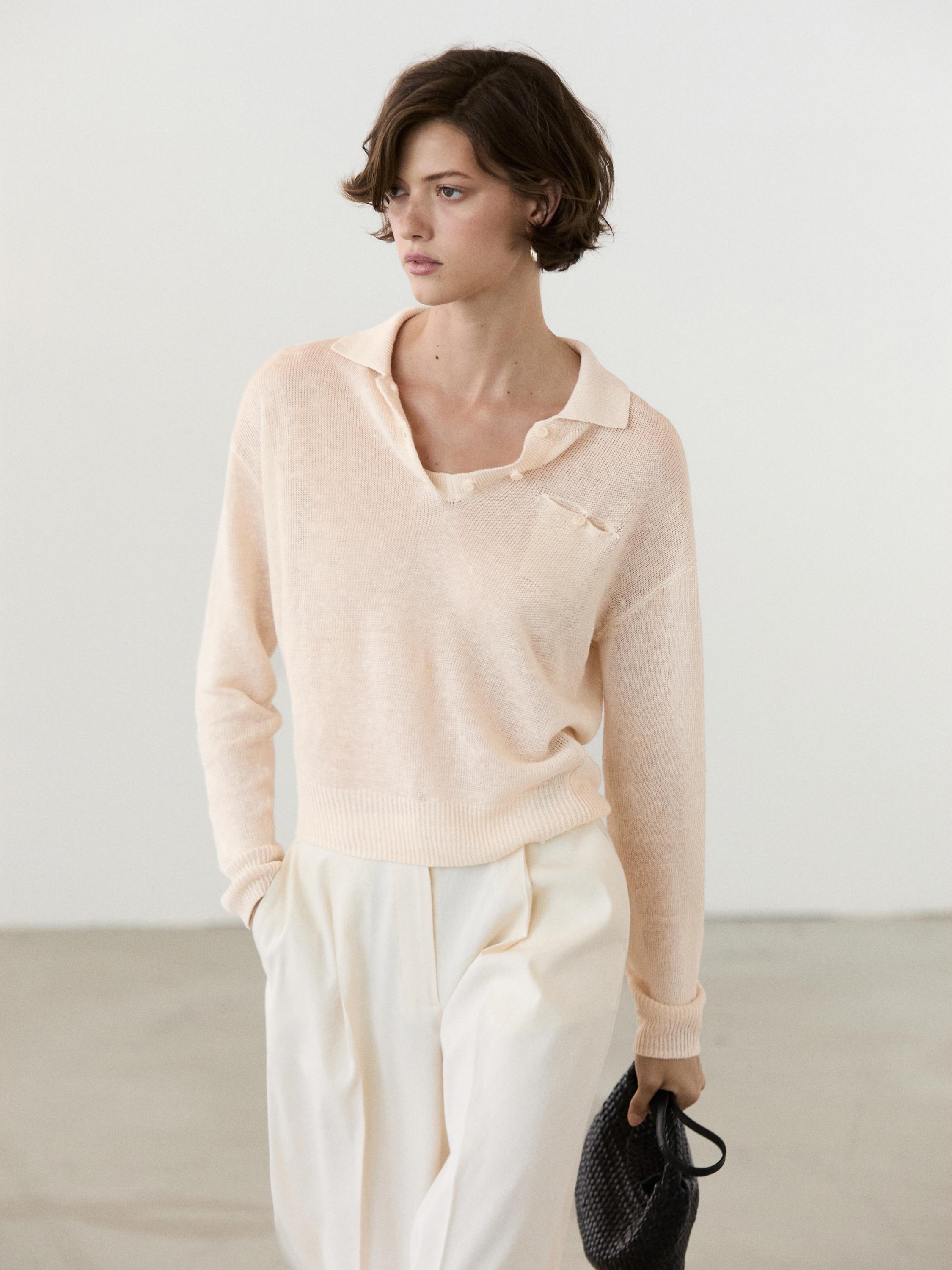 Jersey fino cuello polo lino