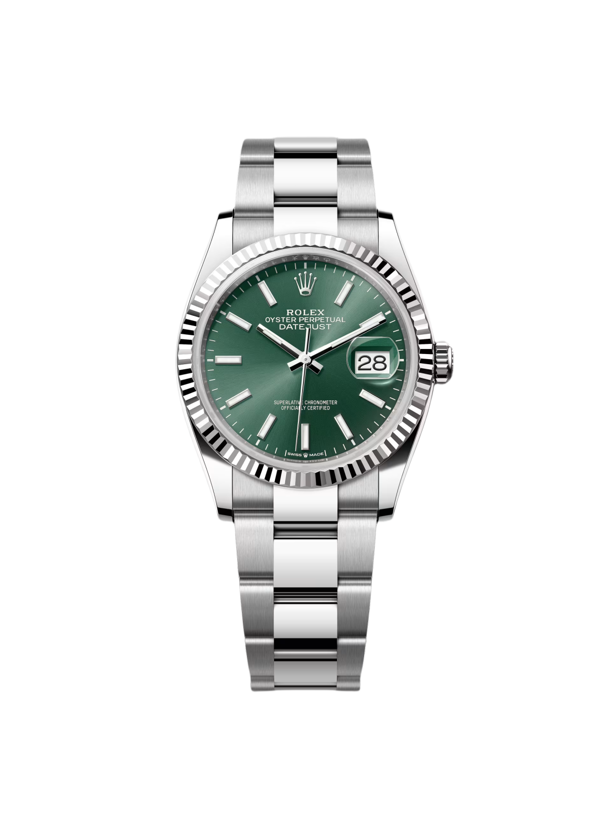 【Super Clone】RLX  Datejust 36mm 126234-0052 Green Index Dial Stainless Steel Fluted Bezel Oyster