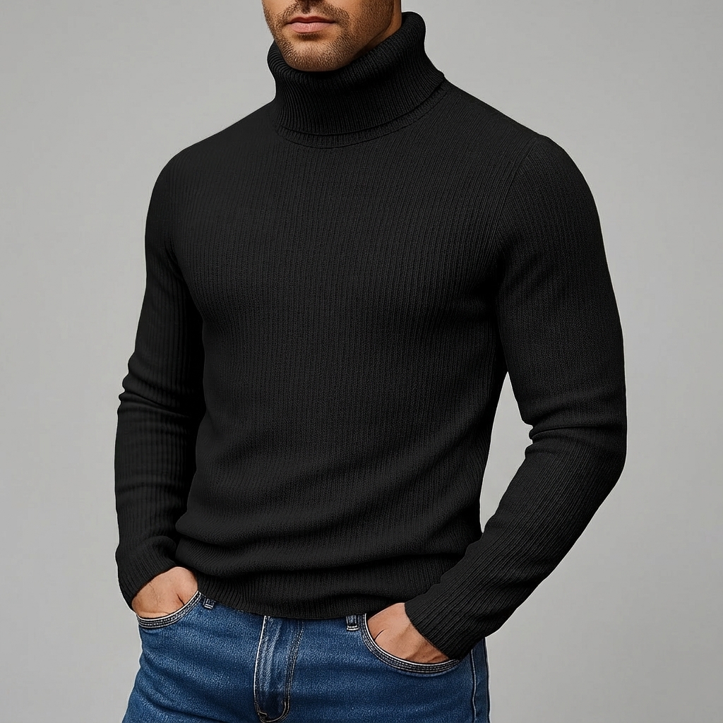 Men's Casual Solid High Collar Long Sleeve Slim Fit Knit Sweaters