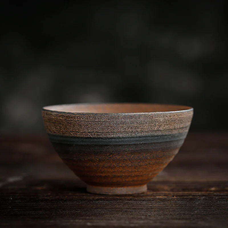 Simple Brown Striped Texture Ceramic Teacup Kung Fu Tea Cup Bowl