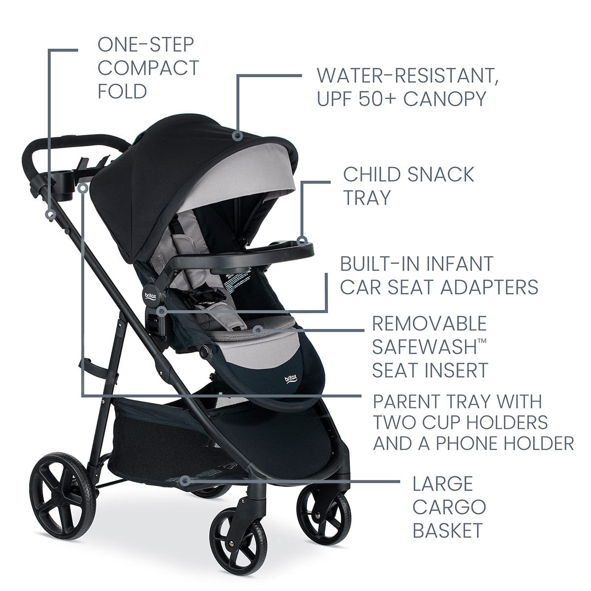 Britax Willow Brook S+ Travel System with Alpine Anti-Rebound Base - Graphite Onyx