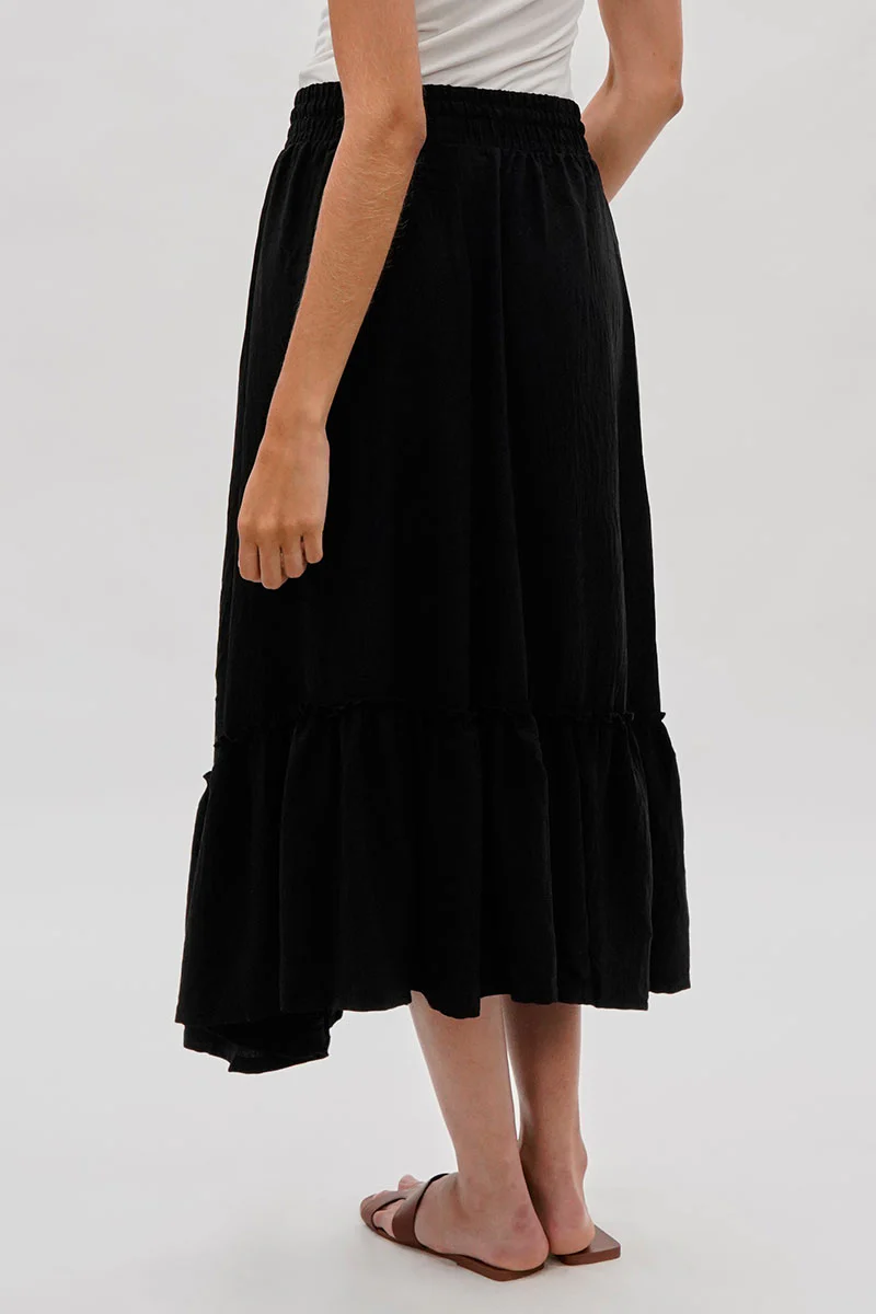 Vintage Tiered Cinched Skirt - Black