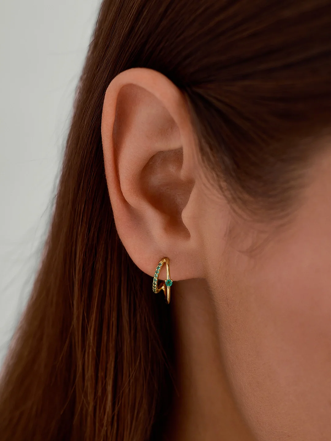 Pave & Prong Emerald Double Hoops