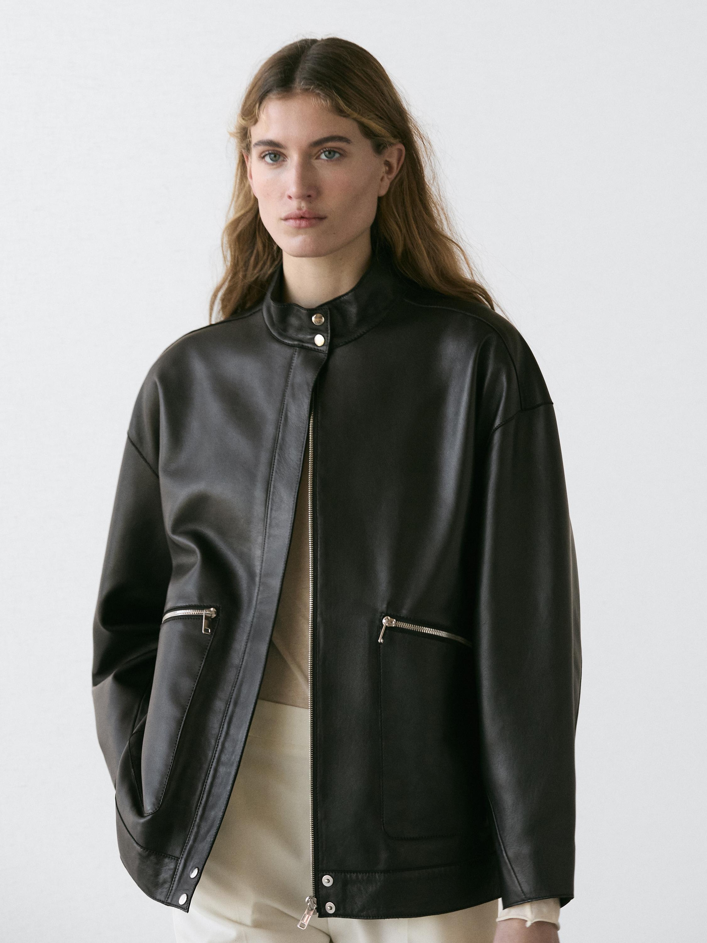Chaqueta detalle bolsillos piel napa