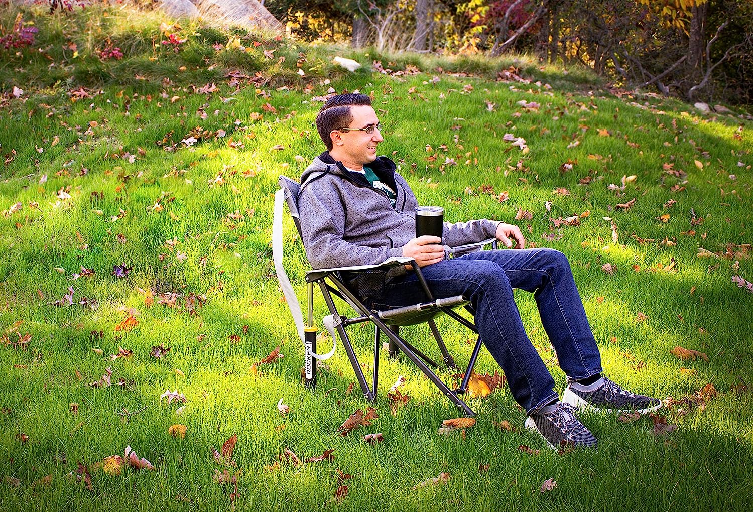 GCI Outdoor Kickback Rocker Portable Rocking Chair & Outdoor Camping Chair, Heathered Indigo