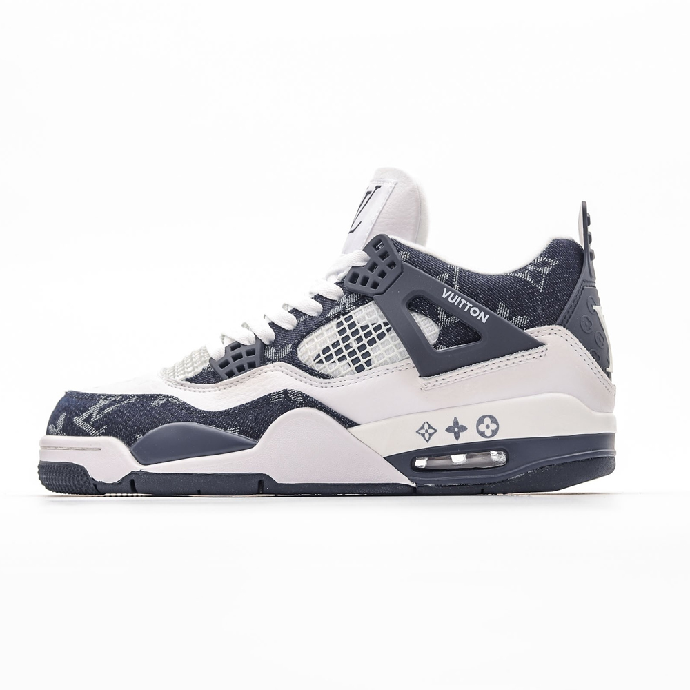 NK Air Jordan 4 Retro Black White X Lois Vuton Monogram Denim NNL24111208