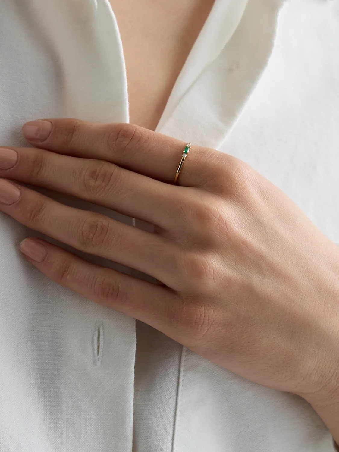 Emerald Accent White Sapphire Ring