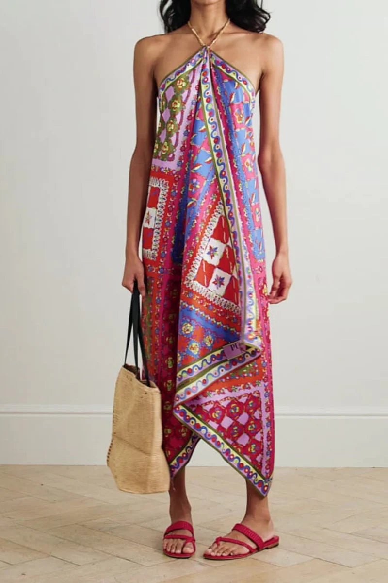 Halter Neck Asymmetrical Dress