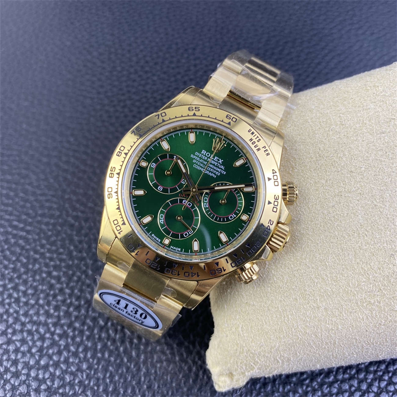 Rolex Daytona Green Dial Replica – Clean Factory Yellow Gold 4130 Edition