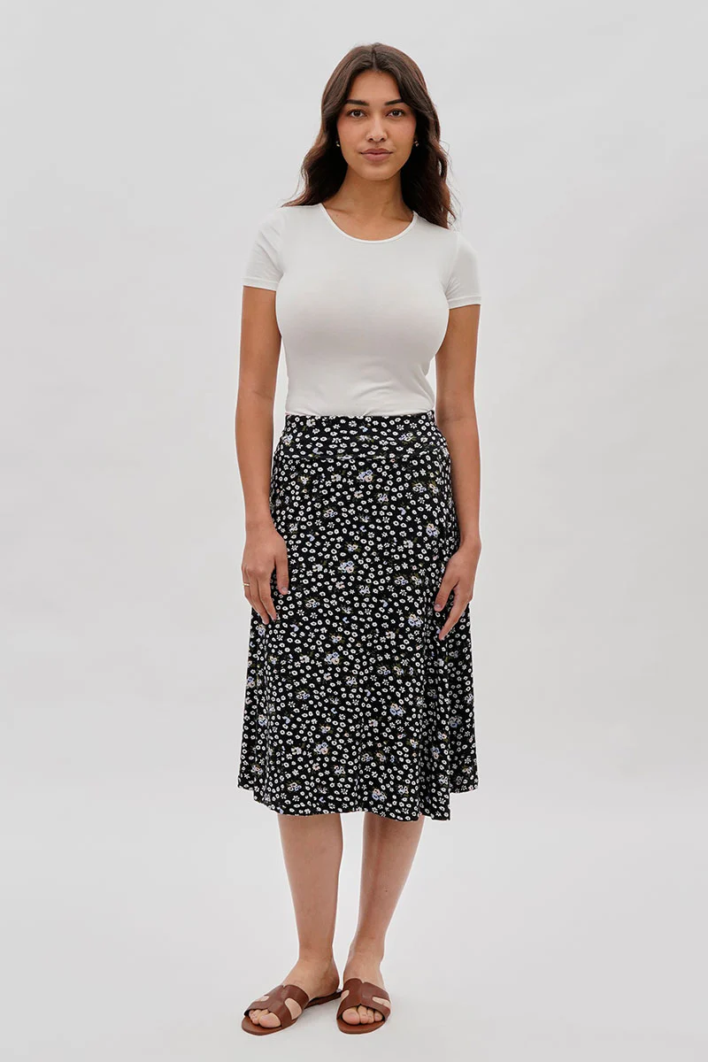 Floral A-Line Skirt - Black