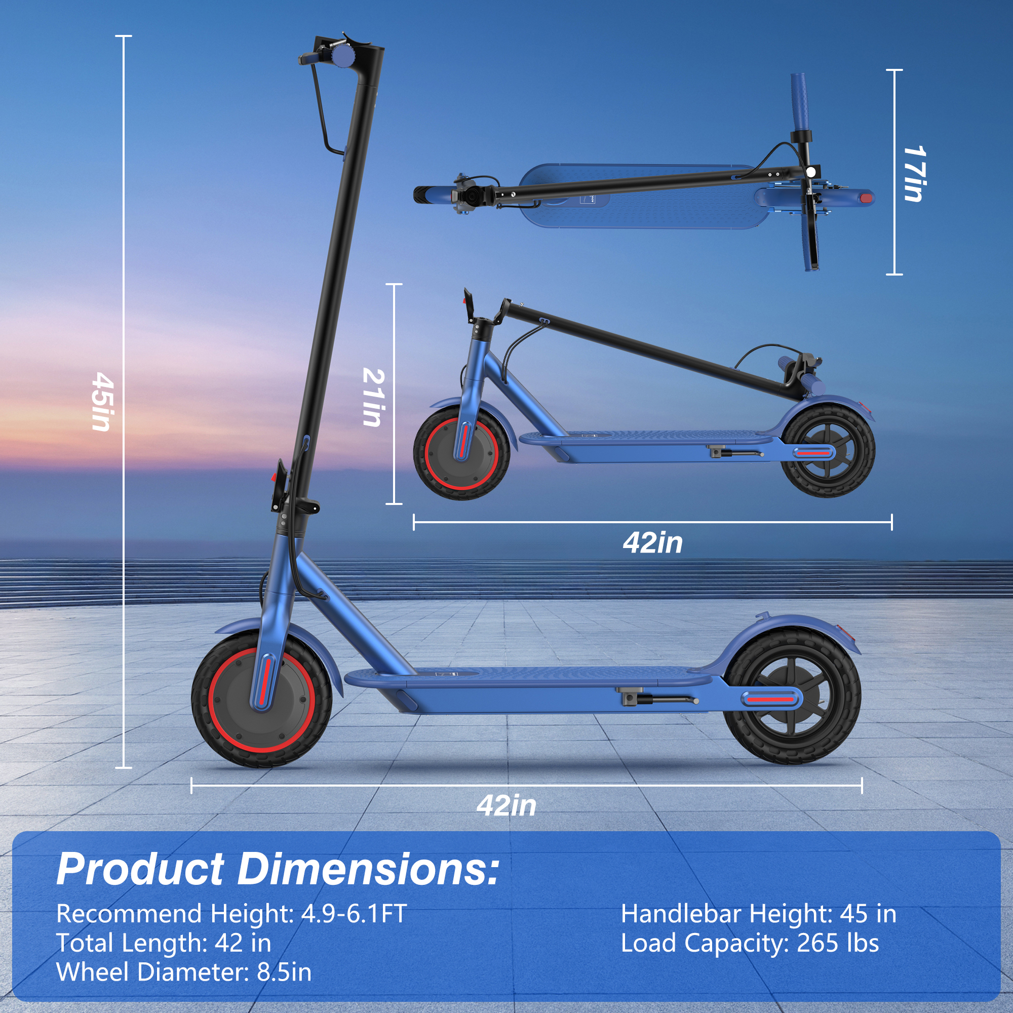 AOVOPRO ES80 Electric Scooter 350W Dual Brake App LCD Display Waterproof Foldable Blue-US
