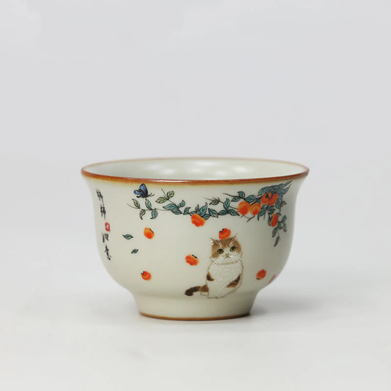 Cute Cat Butterfly Teacup Kung Fu Tea Cup