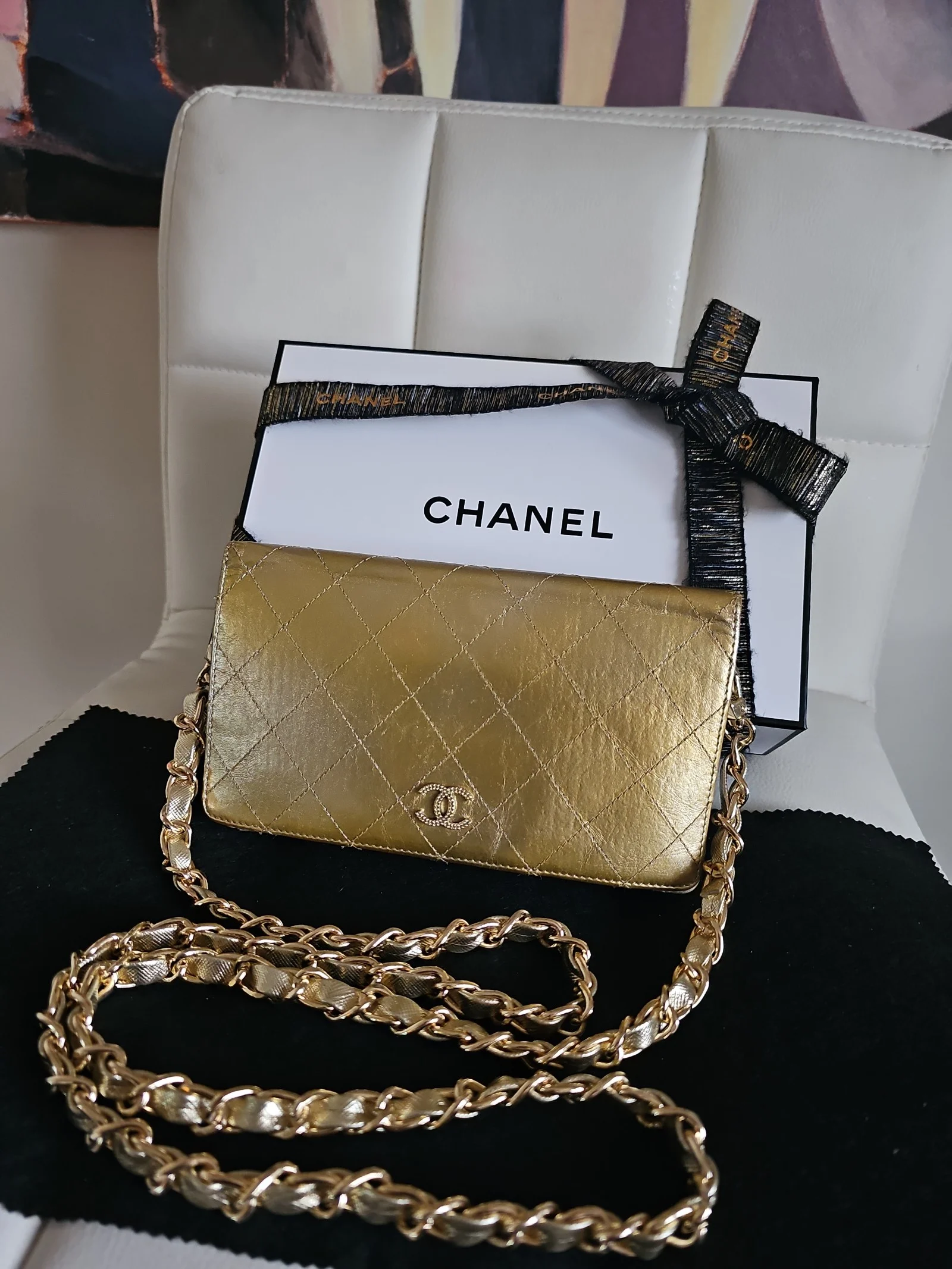 CHANEL Gold Leather Qilted Wallet