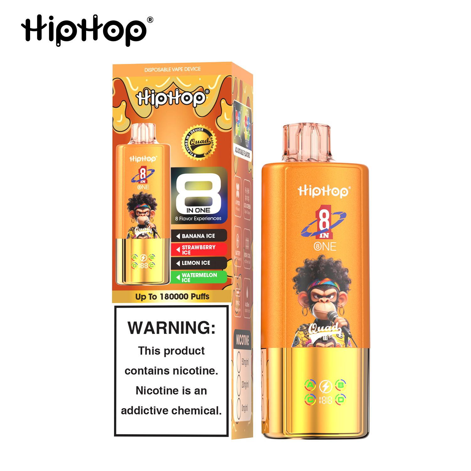 HIPHOP 180000 zaciągnięć, e‑papieros fabrycznie napełniony, ładowalny
